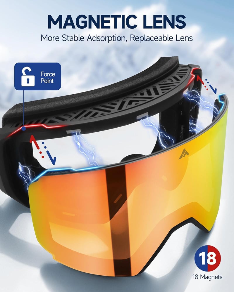 Freela Ski Goggles- Frameless, Magnetic OTG Snow Goggles Interchangeable Lens UV400 Protection Anti-Fog for Adult Men Women - Image 2